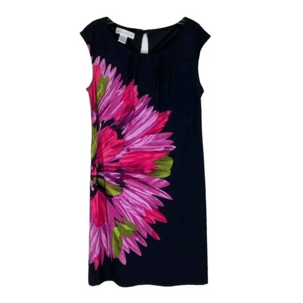 Studio By London Times Shift Dress Black Pink Floral Sleeveless Size 10